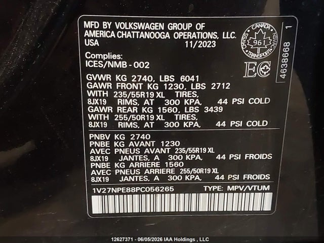 12627371 :رقم المزاد ، 1V27NPE88PC056265 vin ، 2023 Volkswagen Id.4 Pro مزاد بيع