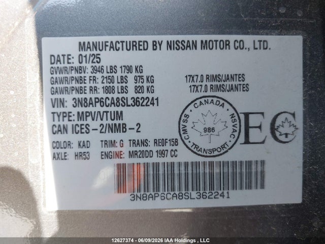 Aukcja sprzedaży 2025 Nissan Kicks Sv, vin: 3N8AP6CA8SL362241, numer aukcji: 12627374