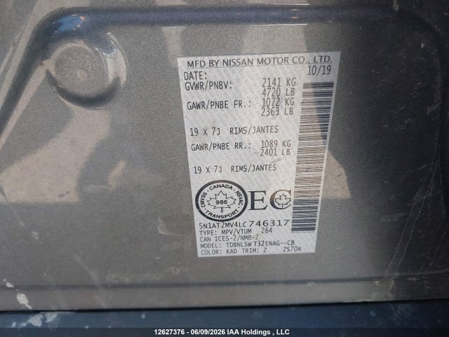 5N1AT2MV4LC746317 Nissan Rogue S/sl/sv