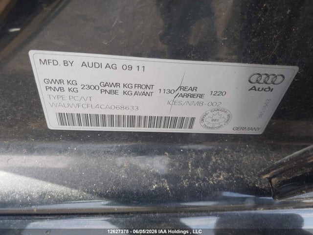 2012 Audi A4 მანქანა იყიდება აუქციონზე, vin: WAUWFCFL4CA068633, აუქციონის ნომერი: 12627378