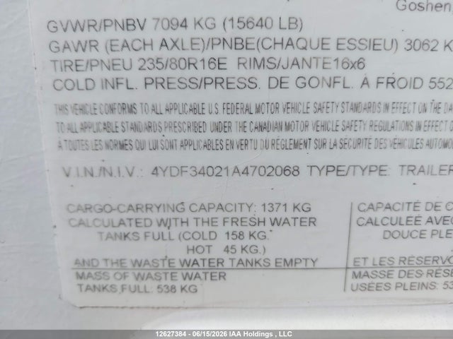Aukcja sprzedaży 2010 Keystone , vin: 4YDF34021A4702068, numer aukcji: 12627384