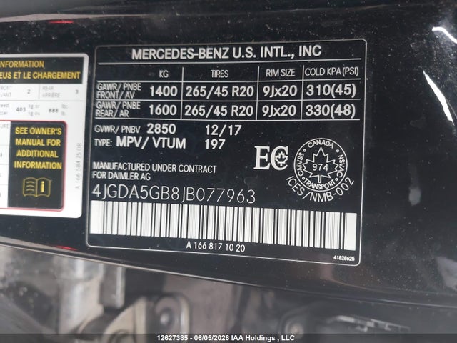 Aukcja sprzedaży 2018 Mercedes-benz Gle 400 4matic, vin: 4JGDA5GB8JB077963, numer aukcji: 12627385