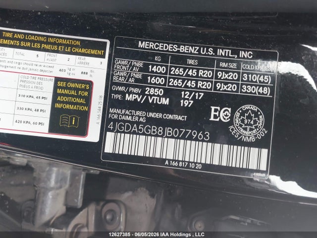 Aukcja sprzedaży 2018 Mercedes-benz Gle 400 4matic, vin: 4JGDA5GB8JB077963, numer aukcji: 12627385