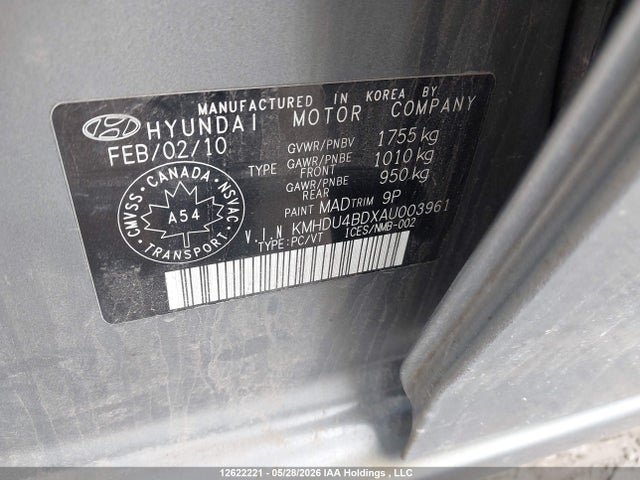 2010 Hyundai Elantra Gl მანქანა იყიდება აუქციონზე, vin: KMHDU4BDXAU003961, აუქციონის ნომერი: 12622221