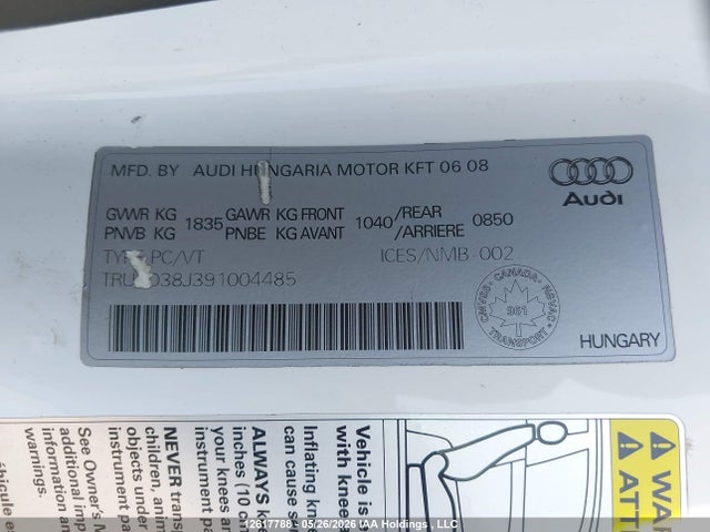 12617788 :رقم المزاد ، TRURD38J391004485 vin ، 2009 Audi Tt 3.2 مزاد بيع