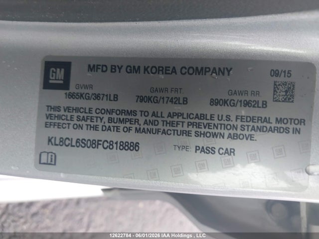 2015 Chevrolet Spark Ev 2lt მანქანა იყიდება აუქციონზე, vin: KL8CL6S08FC818886, აუქციონის ნომერი: 12622784