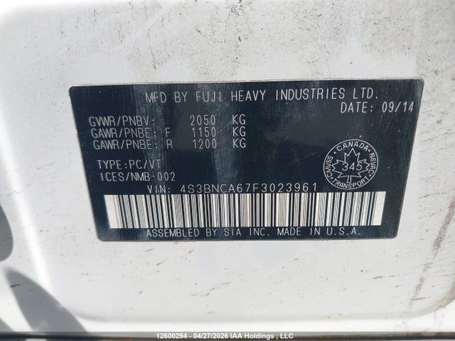 Продаж на аукціоні авто 2015 Subaru Legacy 2.5i, vin: 4S3BNCA67F3023961, номер лоту: 12600294