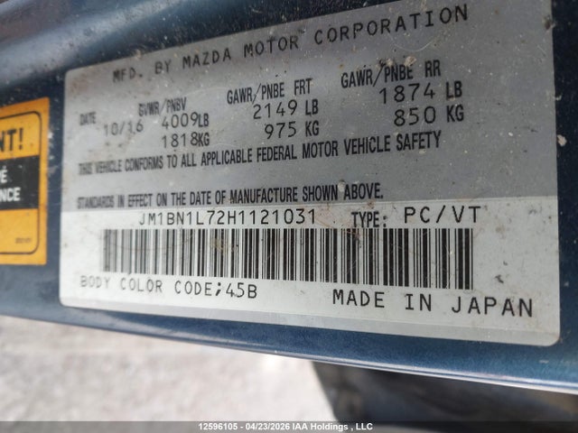 2017 Mazda Mazda3 Gs მანქანა იყიდება აუქციონზე, vin: JM1BN1L72H1121031, აუქციონის ნომერი: 12596105