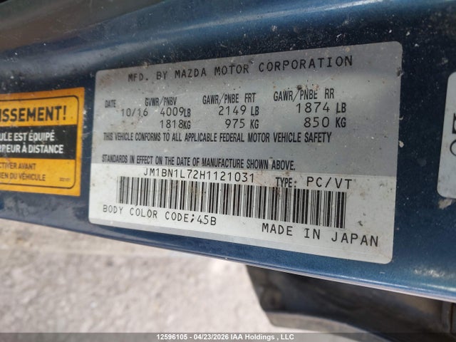 2017 Mazda Mazda3 Gs მანქანა იყიდება აუქციონზე, vin: JM1BN1L72H1121031, აუქციონის ნომერი: 12596105