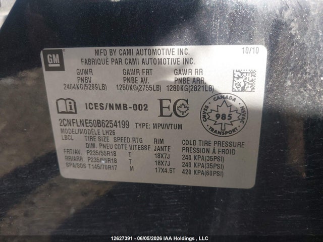 Продаж на аукціоні авто 2011 Chevrolet Equinox Lt, vin: 2CNFLNE50B6254199, номер лоту: 12627391
