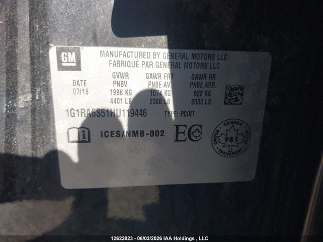 Продаж на аукціоні авто 2017 Chevrolet Volt Lt, vin: 1G1RA6S51HU119446, номер лоту: 12622823