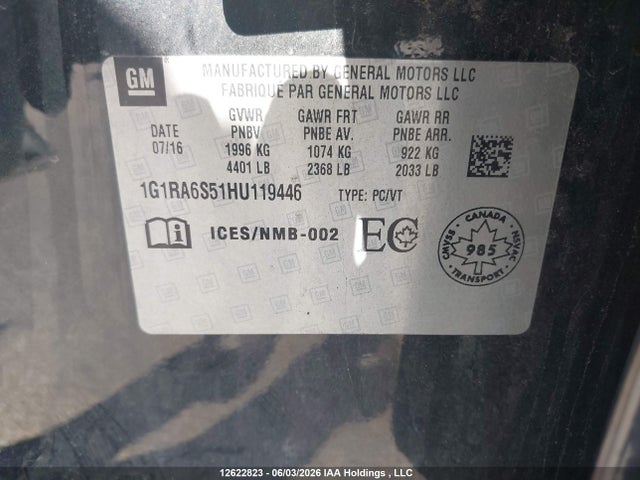 Продаж на аукціоні авто 2017 Chevrolet Volt Lt, vin: 1G1RA6S51HU119446, номер лоту: 12622823