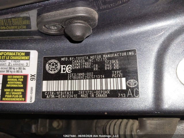 Toyota COROLLA CE 2016 2T1BURHE2GC571314 Image 9