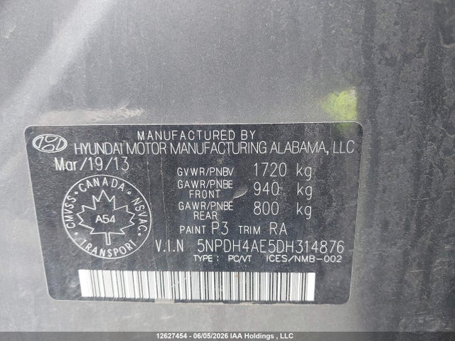 Aukcja sprzedaży 2013 Hyundai Elantra Gl, vin: 5NPDH4AE5DH314876, numer aukcji: 12627454