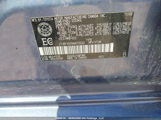 2010 Toyota Rav4 მანქანა იყიდება აუქციონზე, vin: 2T3BF4DV9AW033533, აუქციონის ნომერი: 12609151