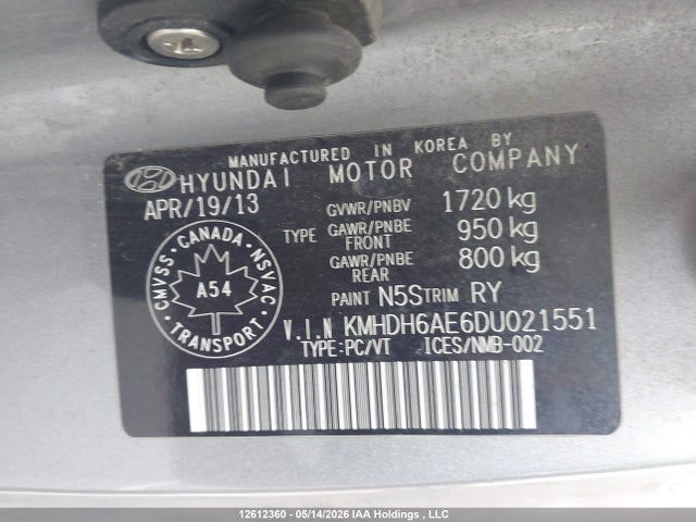 Продаж на аукціоні авто 2013 Hyundai Elantra Gls, vin: KMHDH6AE6DU021551, номер лоту: 12612360