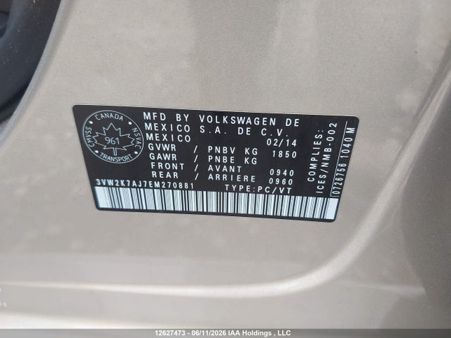 12627473 :رقم المزاد ، 3VW2K7AJ7EM270881 vin ، 2014 Volkswagen Jetta 2.0l Trendline+ مزاد بيع