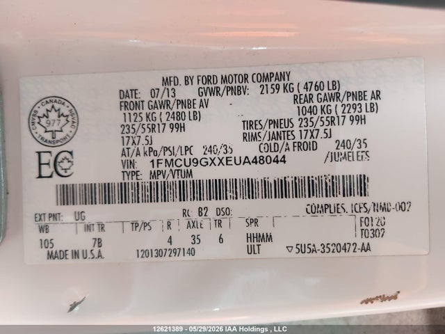 2014 Ford Escape Se მანქანა იყიდება აუქციონზე, vin: 1FMCU9GXXEUA48044, აუქციონის ნომერი: 12621389