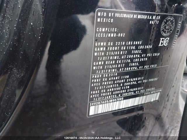 12616874 :رقم المزاد ، 3VV2B7AX6JM007865 vin ، 2018 Volkswagen Tiguan Comfortline مزاد بيع