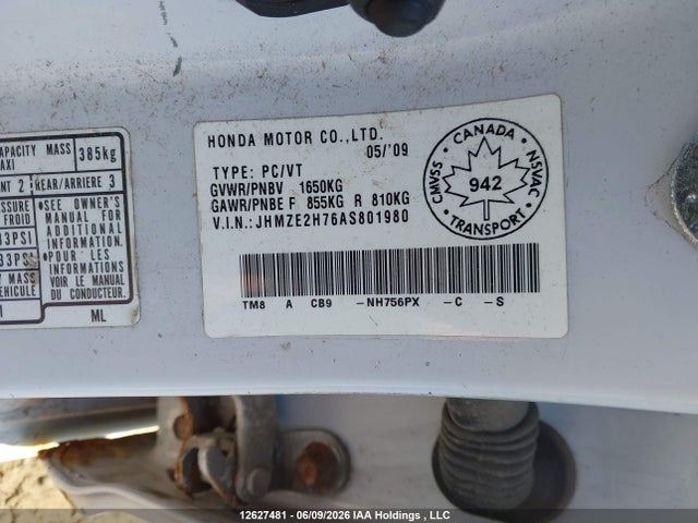 12627481 :رقم المزاد ، JHMZE2H76AS801980 vin ، 2010 Honda Insight Ex مزاد بيع