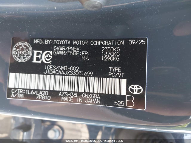 12627491 :رقم المزاد ، JTDACAAJXS3031699 vin ، 2025 Toyota Crown Signia Limited مزاد بيع
