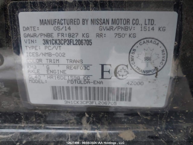 Aukcja sprzedaży 2015 Nissan Micra, vin: 3N1CK3CP3FL206705, numer aukcji: 12627498