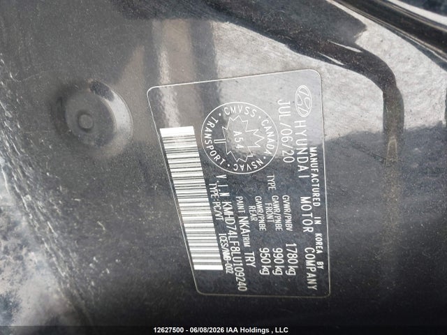 12627500 :رقم المزاد ، KMHD74LF8LU109240 vin ، 2020 Hyundai Elantra مزاد بيع