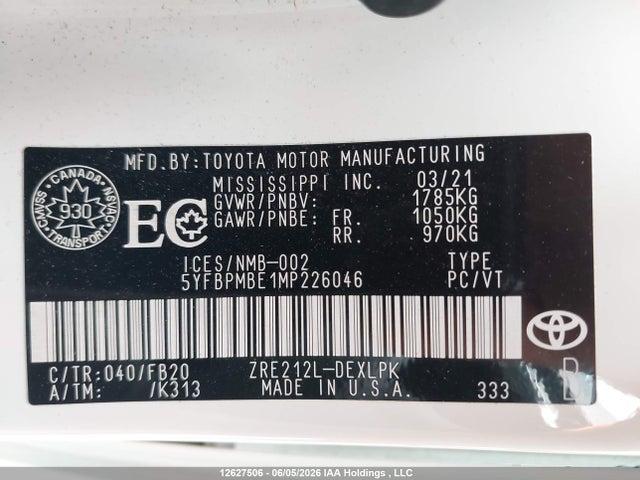 Toyota COROLLA LE 2021 5YFBPMBE1MP226046 Image 18