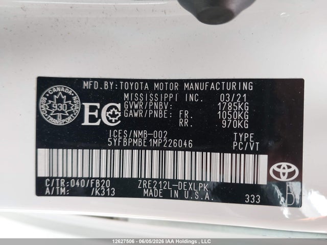 Toyota COROLLA LE 2021 5YFBPMBE1MP226046 Image 9