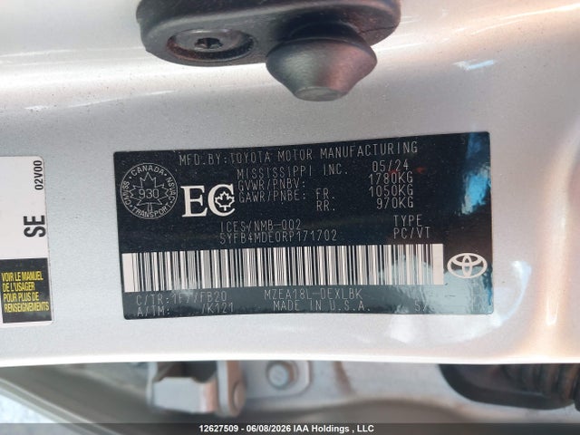 12627509 :رقم المزاد ، 5YFB4MDE0RP171702 vin ، 2024 Toyota Corolla Le مزاد بيع
