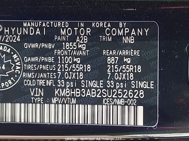 Aukcja sprzedaży 2025 Hyundai Kona Sel, vin: KM8HB3AB2SU252628, numer aukcji: 12627522