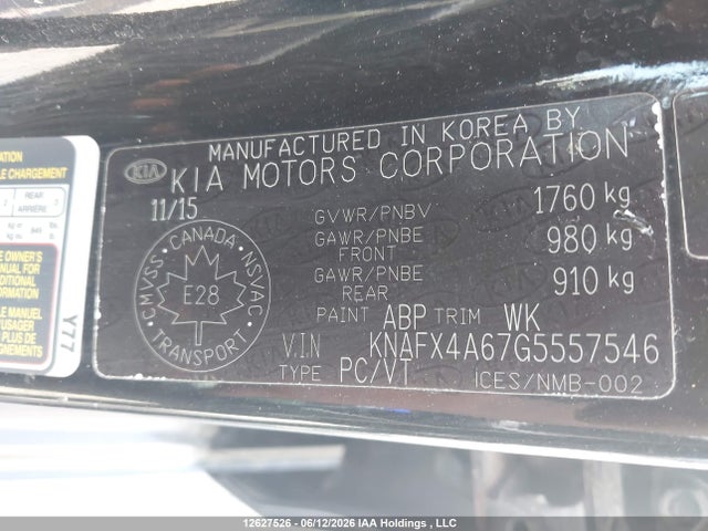 12627526 :رقم المزاد ، KNAFX4A67G5557546 vin ، 2016 Kia Forte 1.8l Lx/1.8l Lx+ مزاد بيع