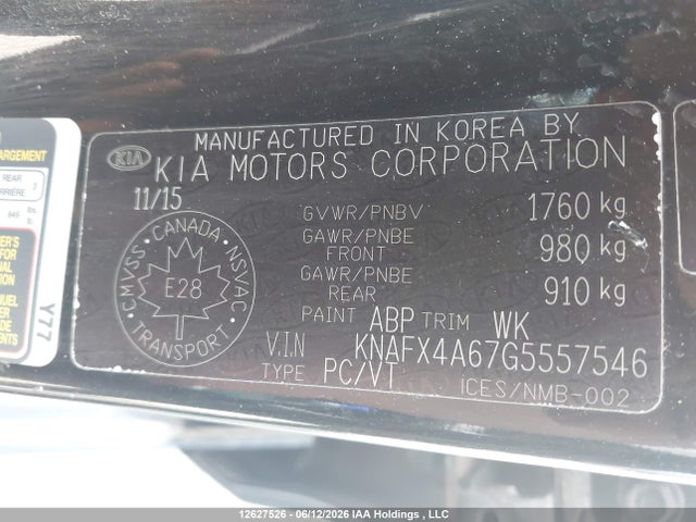 12627526 :رقم المزاد ، KNAFX4A67G5557546 vin ، 2016 Kia Forte 1.8l Lx/1.8l Lx+ مزاد بيع