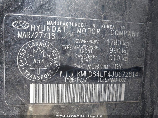Auction sale of the 2018 Hyundai Elantra Sel/value/limited, vin: KMHD84LF4JU672814, lot number: 12627534