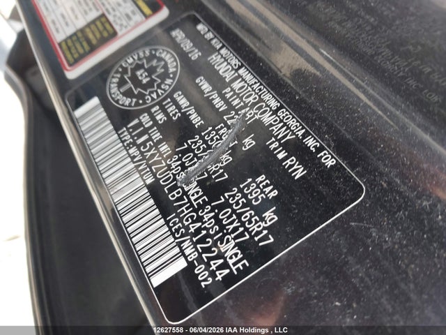 12627558 :رقم المزاد ، 5XYZUDLB7HG412244 vin ، 2017 Hyundai Santa Fe Sport مزاد بيع