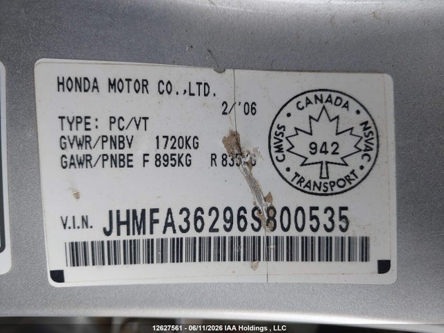 Продажа на аукционе авто 2006 Honda Civic Hybrid, vin: JHMFA36296S800535, номер лота: 12627561