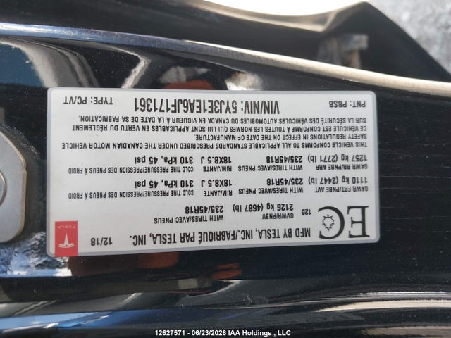 Tesla Model 3 Long Range/mid Range 2018 5YJ3E1EA6JF171361 Image 18