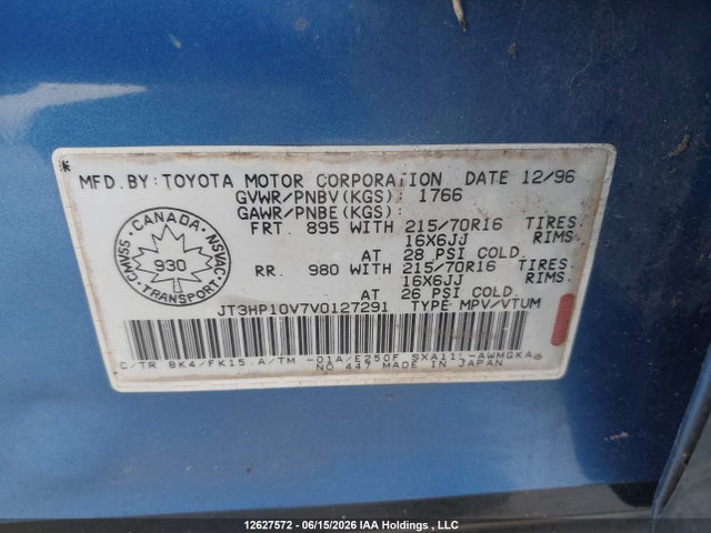 12627572 :رقم المزاد ، JT3HP10V7V0127291 vin ، 1997 Toyota Rav4 مزاد بيع