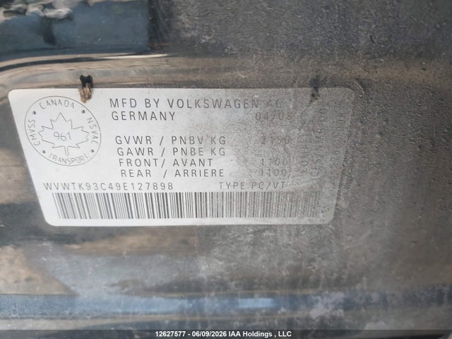 2009 Volkswagen Passat 2.0t Highline მანქანა იყიდება აუქციონზე, vin: WVWTK93C49E127898, აუქციონის ნომერი: 12627577