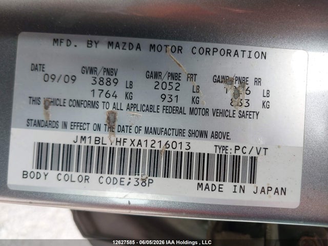 Aukcja sprzedaży 2010 Mazda Mazda3, vin: JM1BL1HFXA1216013, numer aukcji: 12627585