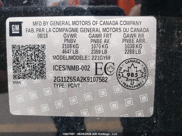 Chevrolet Impala 2019 2G11Z5SA2K9107582 Image 19