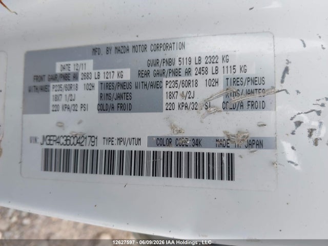 Продаж на аукціоні авто 2012 Mazda Cx-7 Gs, vin: JM3ER4C36C0421791, номер лоту: 12627597