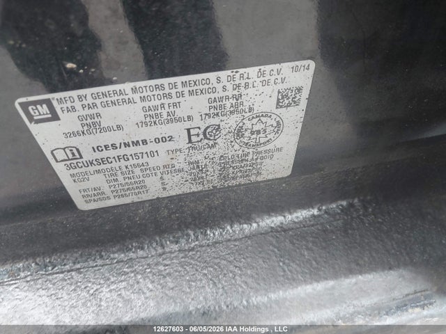 12627603 :رقم المزاد ، 3GCUKSEC1FG157101 vin ، 2015 Chevrolet Silverado 1500 1lz/2lz/ltz مزاد بيع