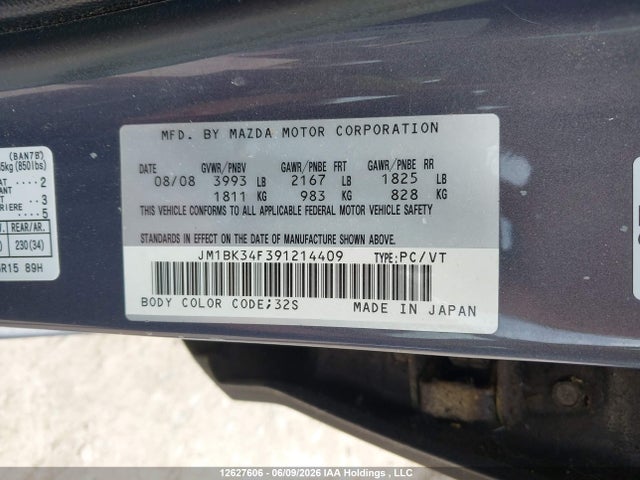 Aukcja sprzedaży 2009 Mazda Cx-3, vin: JM1BK34F391214409, numer aukcji: 12627606