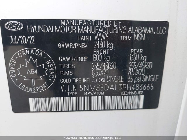 2023 Hyundai Santa Fe Calligraphy მანქანა იყიდება აუქციონზე, vin: 5NMS5DAL3PH483665, აუქციონის ნომერი: 12627614