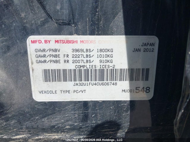 Продажа на аукционе авто 2012 Mitsubishi Lancer De, vin: JA32U1FU4CU606748, номер лота: 12627637