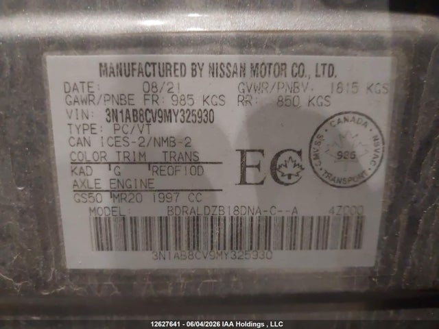12627641 :رقم المزاد ، 3N1AB8CV9MY325930 vin ، 2021 Nissan Sentra Sv مزاد بيع