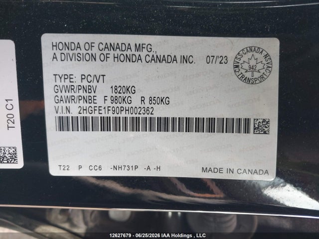 Honda Civic Touring 2023 2HGFE1F90PH002362 Image 9