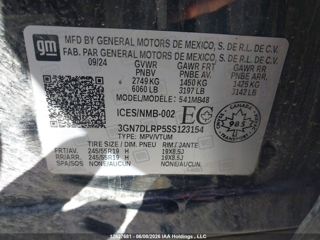 Aukcja sprzedaży 2025 Chevrolet Equinox Ev Lt, vin: 3GN7DLRP5SS123154, numer aukcji: 12627681