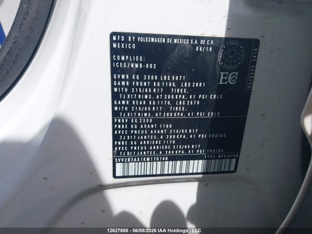 3VV2B7AX1KM170148 Volkswagen Tiguan Comfortline